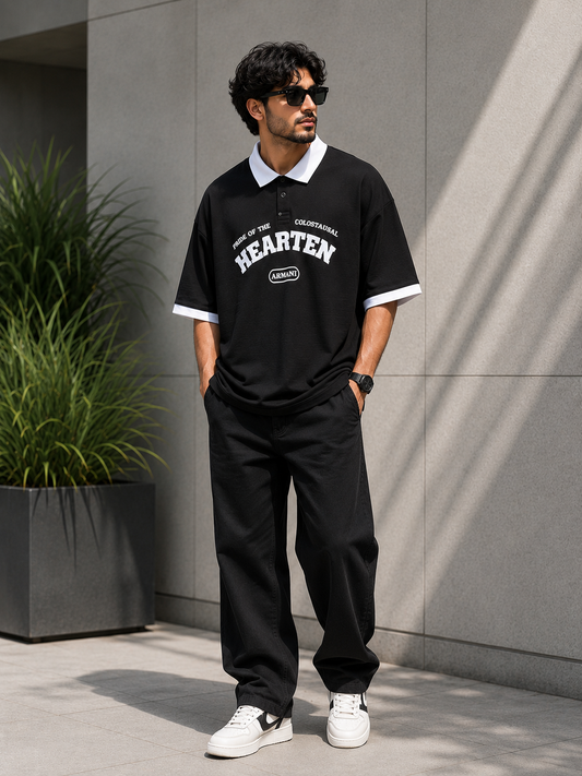 Premium Printed Oversized Polo T-Shirt for Men | Relaxed Fit Streetwear