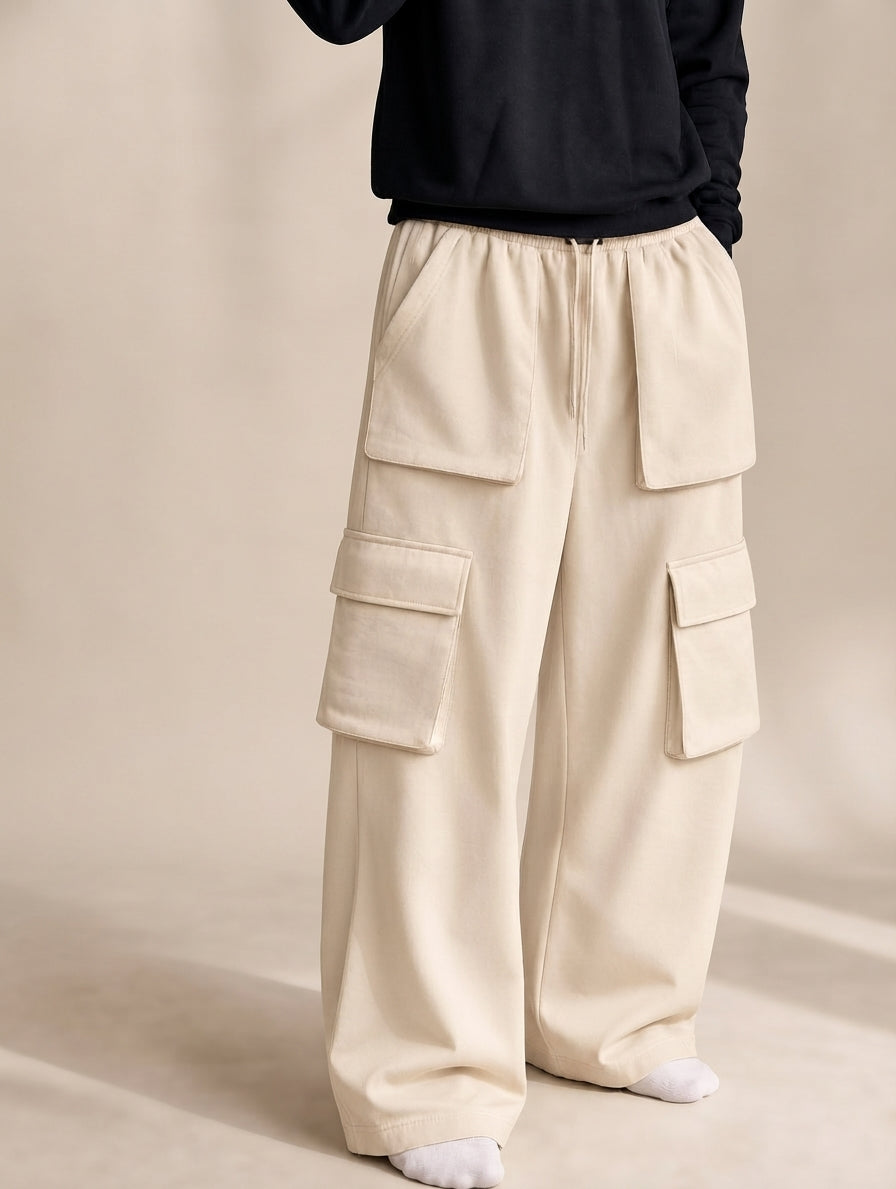 6-Pocket Cargo Baggy Trouser – Premium Cotton Fleece | Alvora