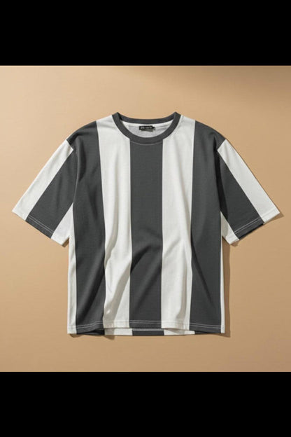 Premium Vertical Stripe T-Shirt for Men – Casual Round Neck Half Sleeve Tee