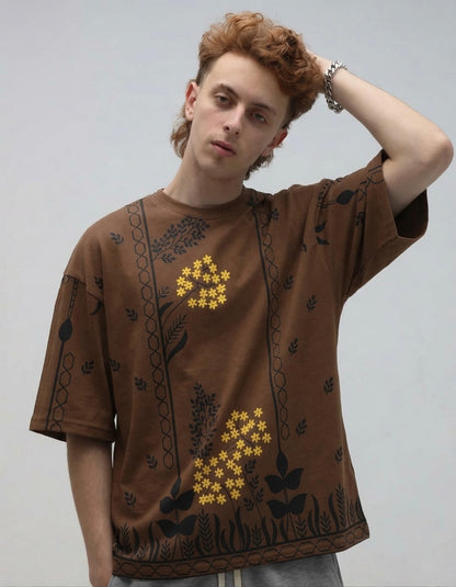 All Over Graphic Drop Shoulder T-Shirt – Printed Cotton Jersey Oversized Tee